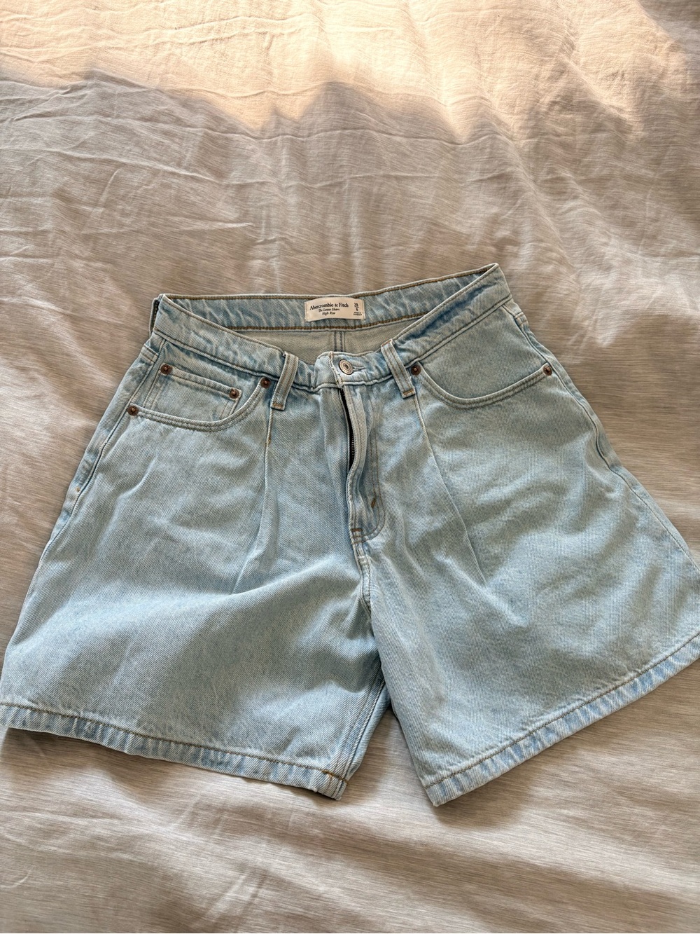 Abercrombie & Fitch Light Blue High-Waist Denim Shorts